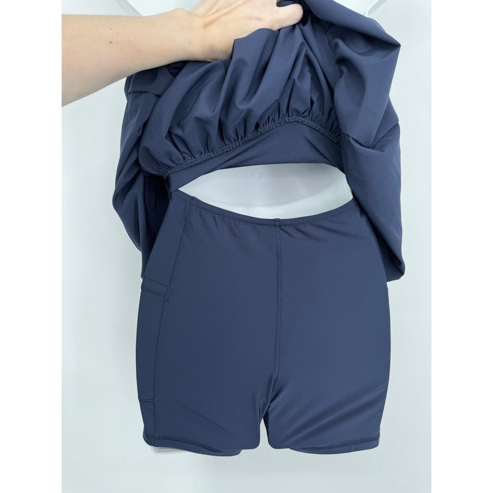 Abercrombie‎ & Fitch YPB motionTEK Halter Bubble Hem Mini Dress XS Navy Athletic - Picture 8 of 11